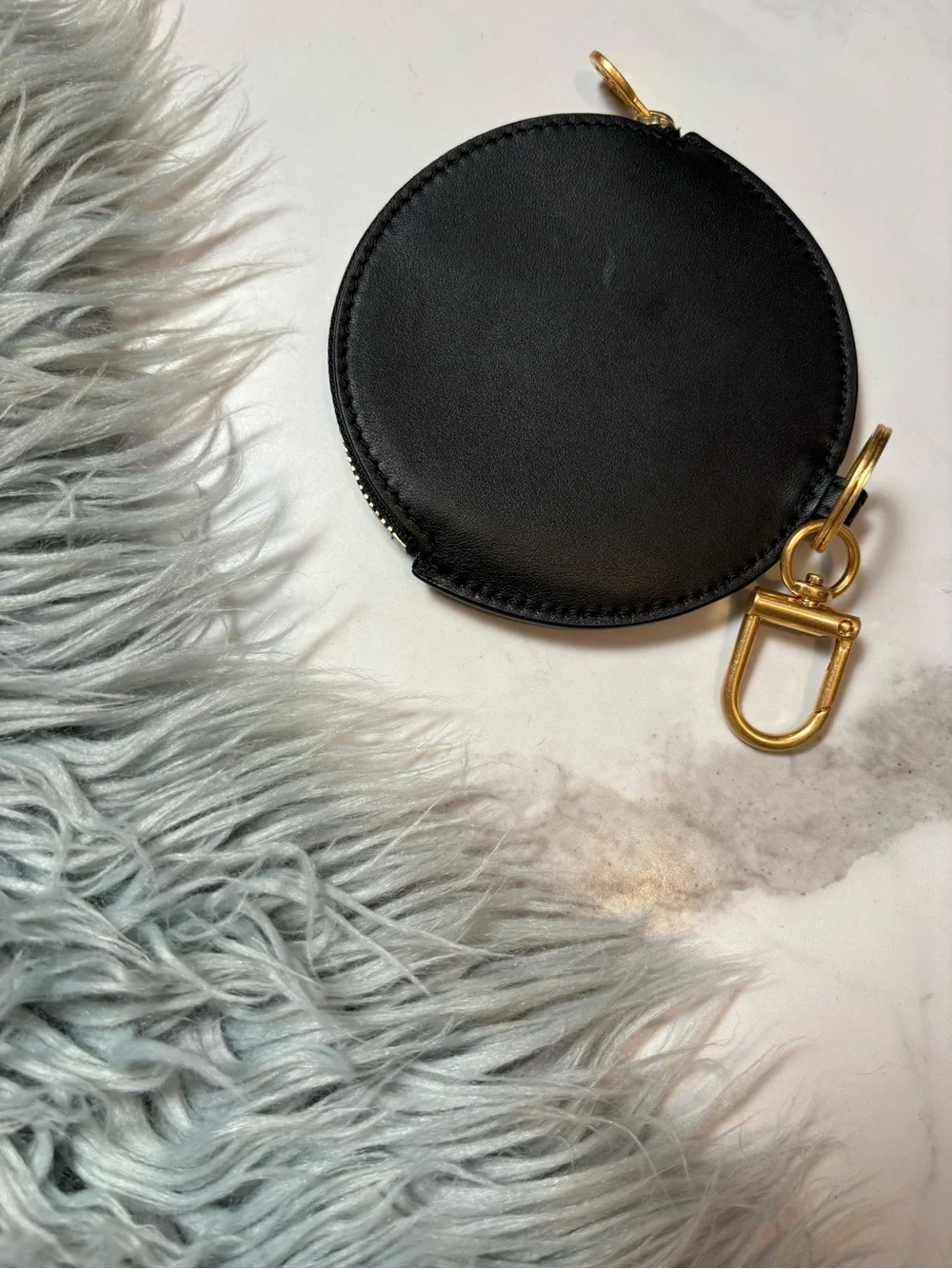 Tory Burch leather martini coin case key fob in black gold